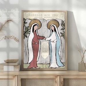 Het bezoek van Maria en Elizabeth-afdruk | Katholieke muurkunst digitale download | Afdrukbare kunst | Katholiek cadeau | Marian-kaarten
