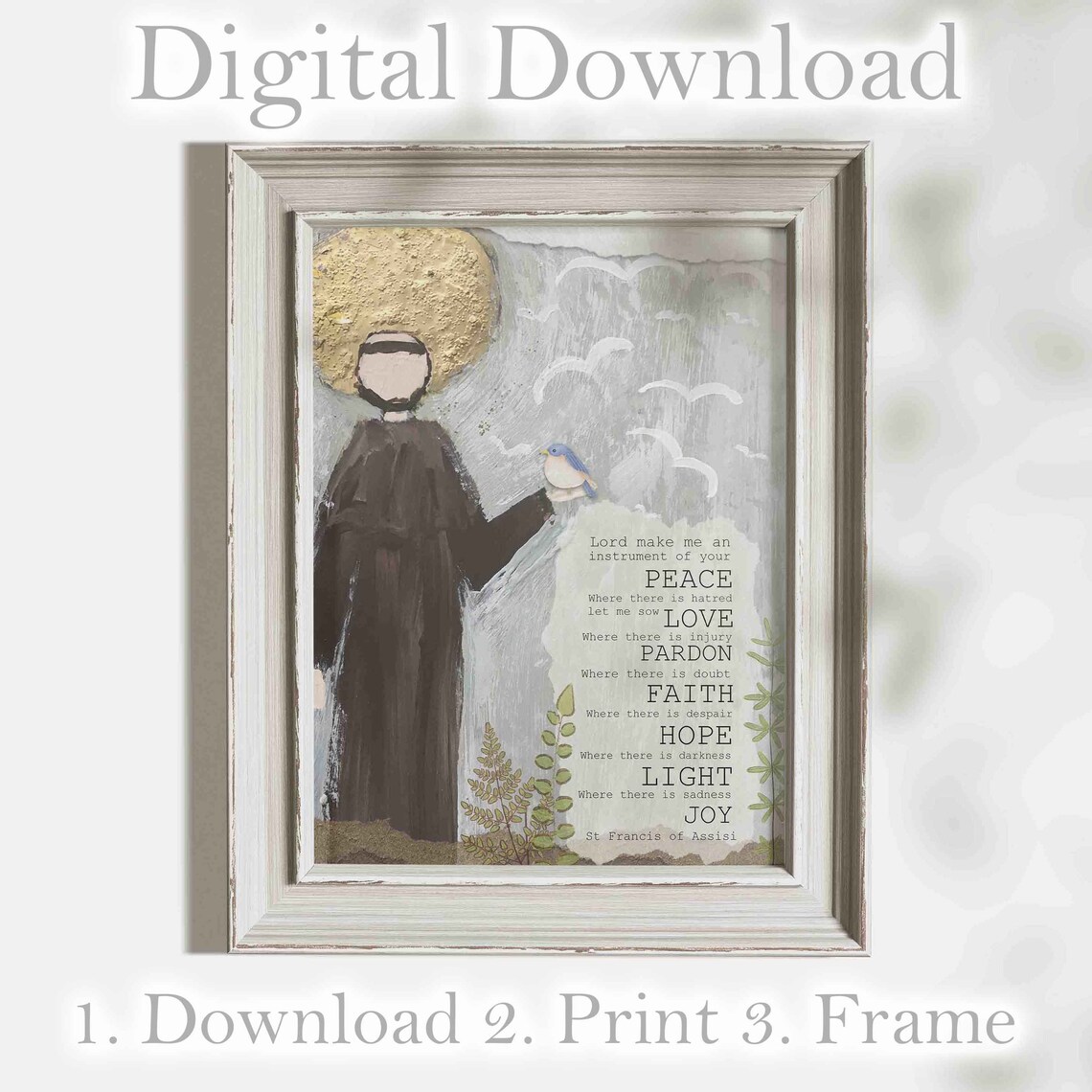 St Francis of Assisi Printable Art Peace Prayer Printable Catholic Wall ...
