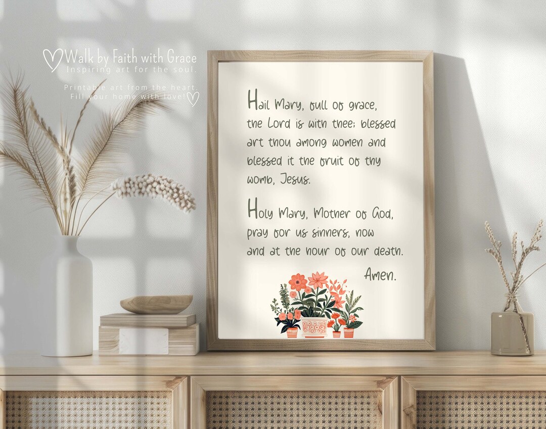 Hail Mary Prayer Botanical Print: Catholic Wall Art (digital Download ...