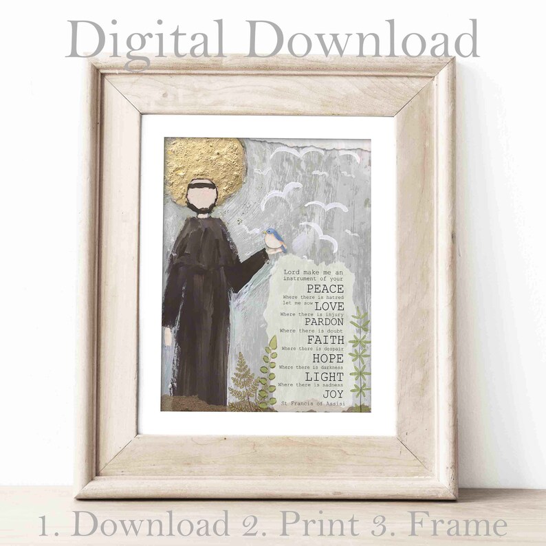 St Francis of Assisi Printable Art Peace Prayer Printable Catholic Wall ...
