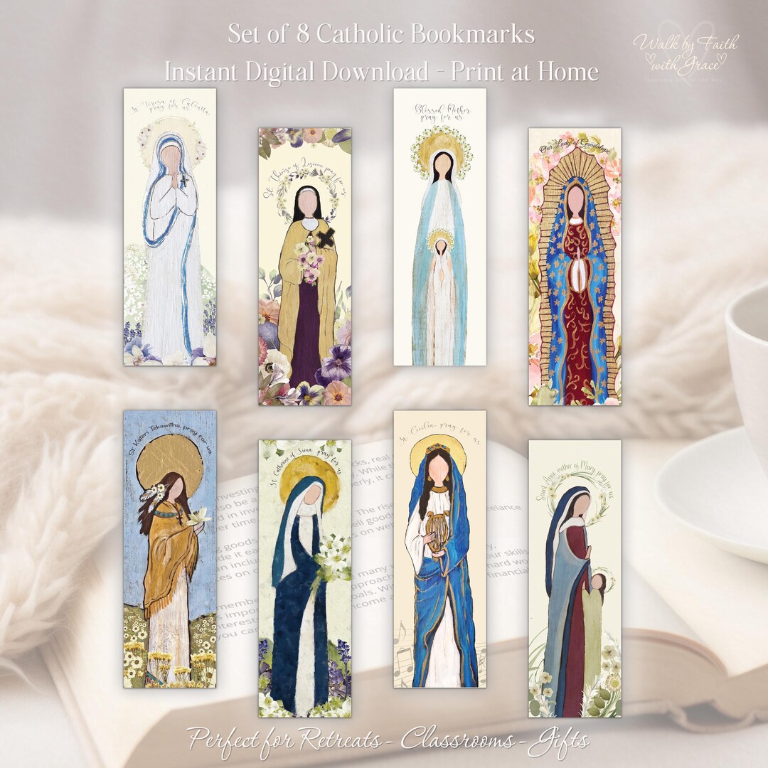 Catholic Saint Bookmark Set • 8 Printable Designs • Mary & Saints ...