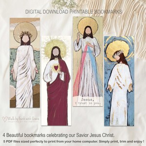 Afdrukbare Jezus Christus-bladwijzers – Set van 4 prachtige religieuze ontwerpen – Directe digitale download voor bijbelstudie en cadeau geven