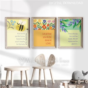 Pósteres bíblicos coloridos para niños, descarga digital imprimible, decoración para el aula y el hogar, recursos bíblicos para la escuela dominical, tarjetas de oración adicionales
