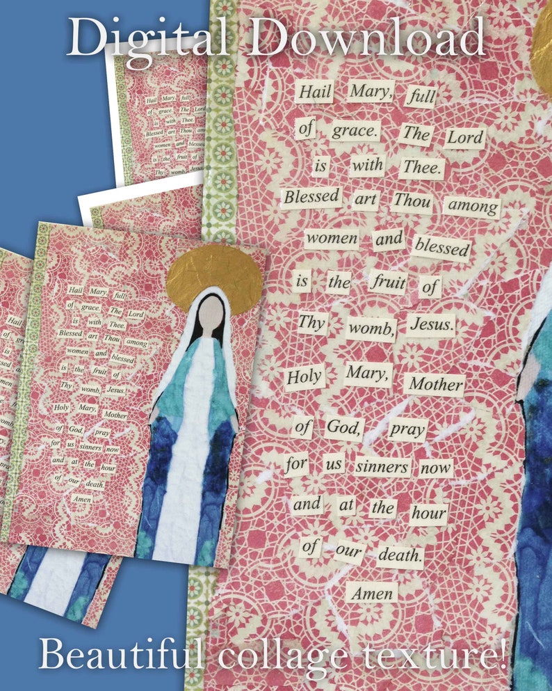 Hail Mary Prayer Collage Digital Download Catholic Wall Art Printable