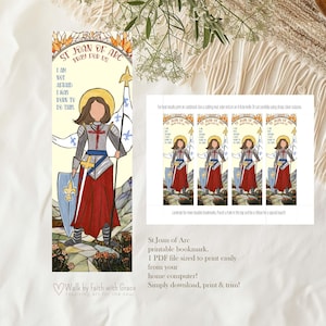 Katholieke bladwijzer Heilige Jeanne d'Arc - afdrukbare digitale download - bevestigingscadeau voor heiligen, gebedsgroepen en retraites