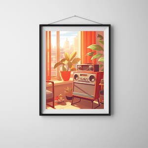 Arte de pared de radio retro, radio vintage, decoración de interiores retro, arte de pared de radio vintage, radio retro