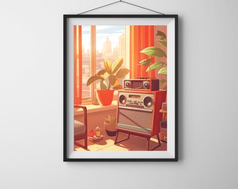 Retro radio wall art, vintage radio, retro interior decoration, vintage radio wall art, retro radio