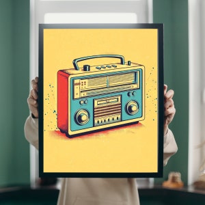 Arte de pared de radio vintage, obras de arte de radio vintage, decoración de pared de radio retro, impresión de carteles de tecnología retro
