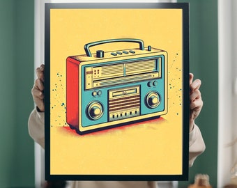 Vintage Radio wall art, vintage radio artwork, retro radio wall decor, retro technology poster print