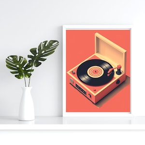 Vinyl record print, record player art, vintage wall art, vintage music wall art, retro wall decor, printable wall art