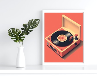 Vinyl record print, record player art, vintage wall art, vintage music wall art, retro wall decor, printable wall art