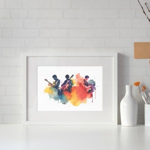 Watercolor musical instruments, watercolor people playing instrument, watercolor music poster, music wall art