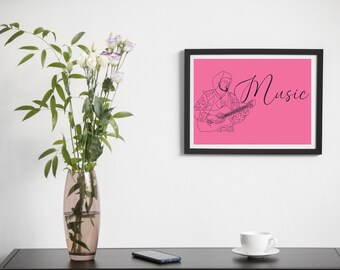 Minimalist man playing guitar line art, music wall art, instrument prints, simple sketch printable, music wall art