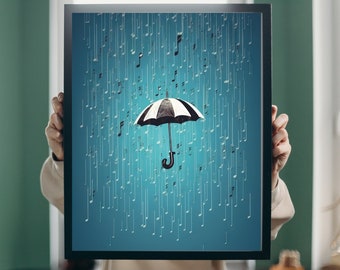 Rain musical notes wall art, umbrella wall art, music wall art, shower of notes wall art, shower of notes wall decor