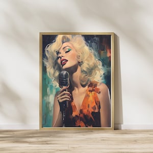 Frau Sängerin, Canto Wandkunst, Mädchen Musiker, minimalistische Sängerin abstrakt