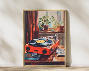 Vinyl record print, record player art, vintage wall art, vintage music wall art, retro wall decor, printable wall art