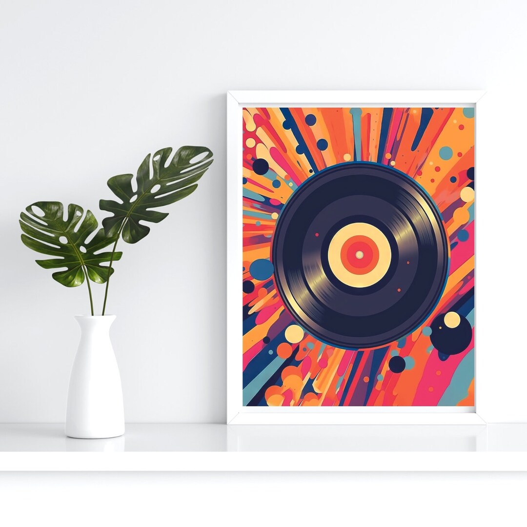 Vintage Vinyl Record Colorful Abstract Modern Art, Music