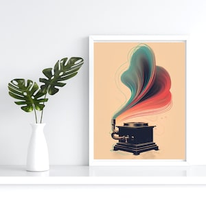 Vintage Gramophone wall art, high quality wall art, gramophone art print, music poster