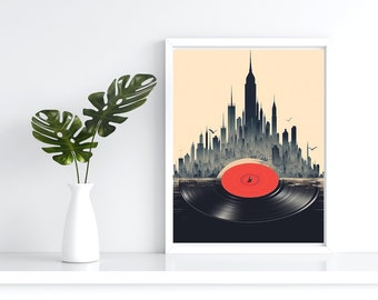 New York City NYC Skyline Vinyl Record Art Cut From a Actual Vinyl