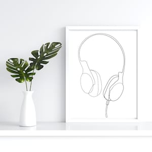 Minimalistische Kopfhörer Linie Kunst, Musik Druck, Kopfhörer printable, minimalistische Musik Wandkunst