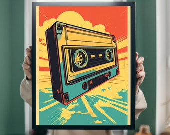 Classic cassette tape art poster, wall art room decor, music printble, vintage cassette classy mixtape sign retro, cassette print