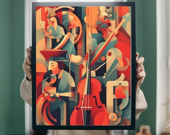 Arte abstracto de la pared de la guitarra, impresión digital de instrumentos musicales, arte imprimible, decoración minimalista moderna, descarga digital