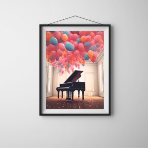 The Piano  music wall art, the piano music with balloon, musical wall art, music modern design home decor