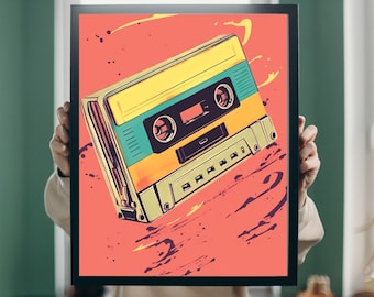 Classic cassette tape art poster, wall art room decor, music printble, vintage cassette classy mixtape sign retro, cassette print