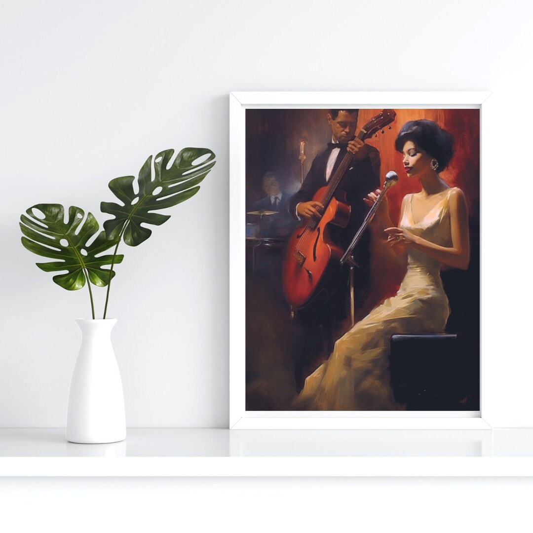Music Head Couple Singing Poster, Music Vintage Poster, Couple