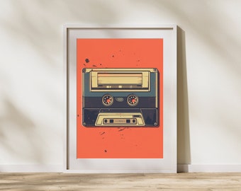 Arte de pared de casete de música retro, impresiones de casetes de música retro, carteles retro, música retro, regalo de música retro