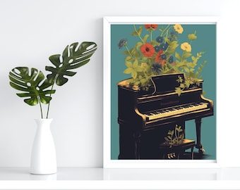 Antique piano, vintage printable wall art, antique piano painting digital print, vintage piano painting