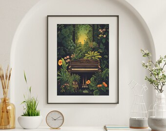 Antique piano, vintage printable wall art, antique piano painting digital print, vintage piano painting