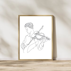 Man playing violin, one line violin, musican man, line art wall art, continuous line art violin, printable line art