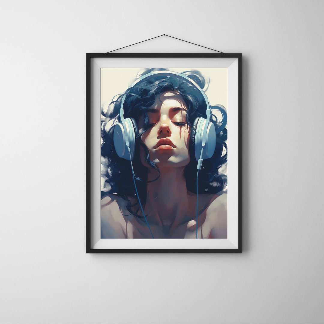 Woman Listening Music Wall Art, Girl Listening to Music, Gift for