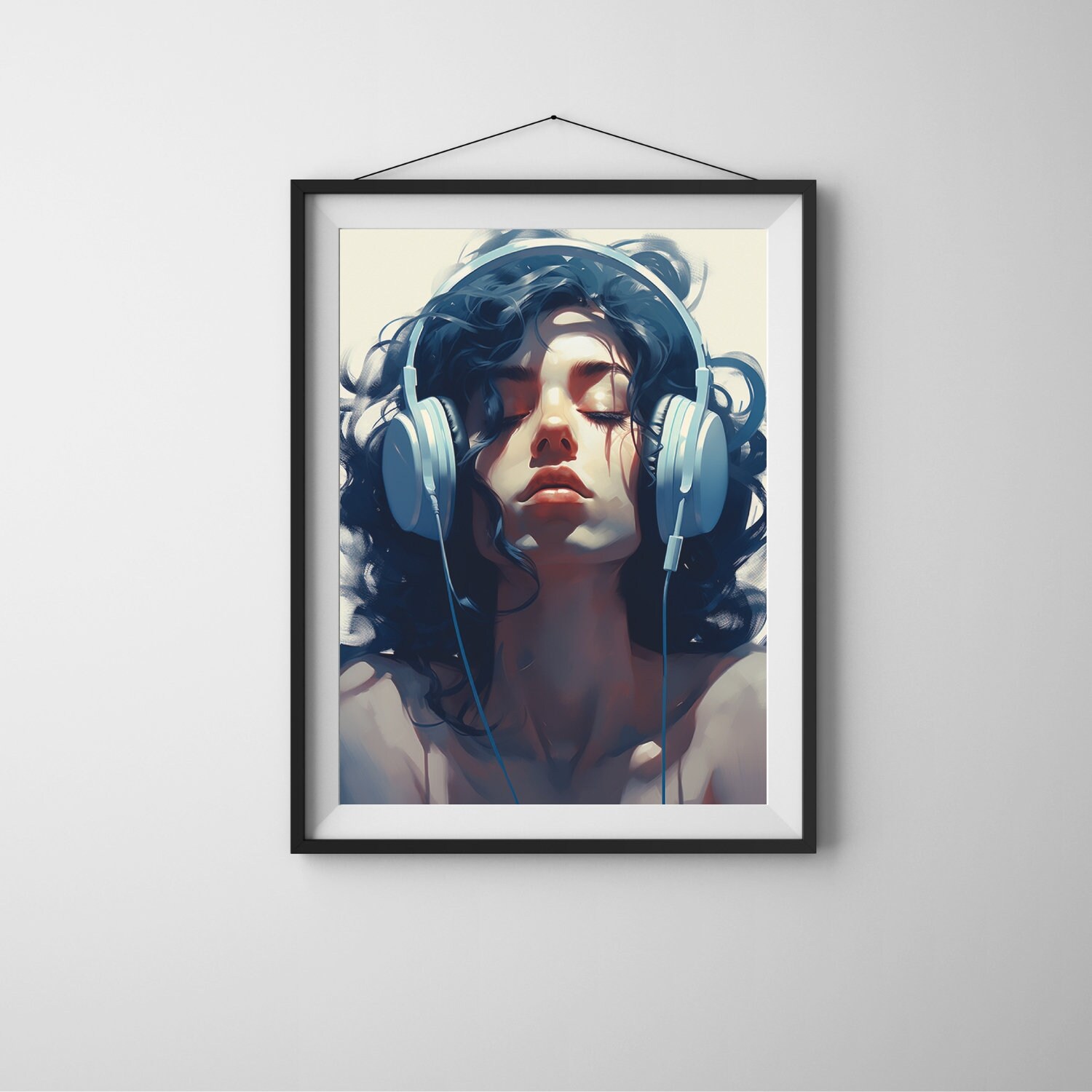 Woman Listening Music Wall Art, Girl Listening to Music, Gift for