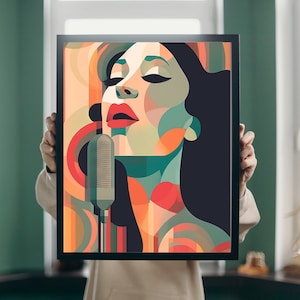 Abstrakte Frau Sängerin, Canto Wandkunst, Mädchen Musiker, minimalistische Sängerin abstrakt
