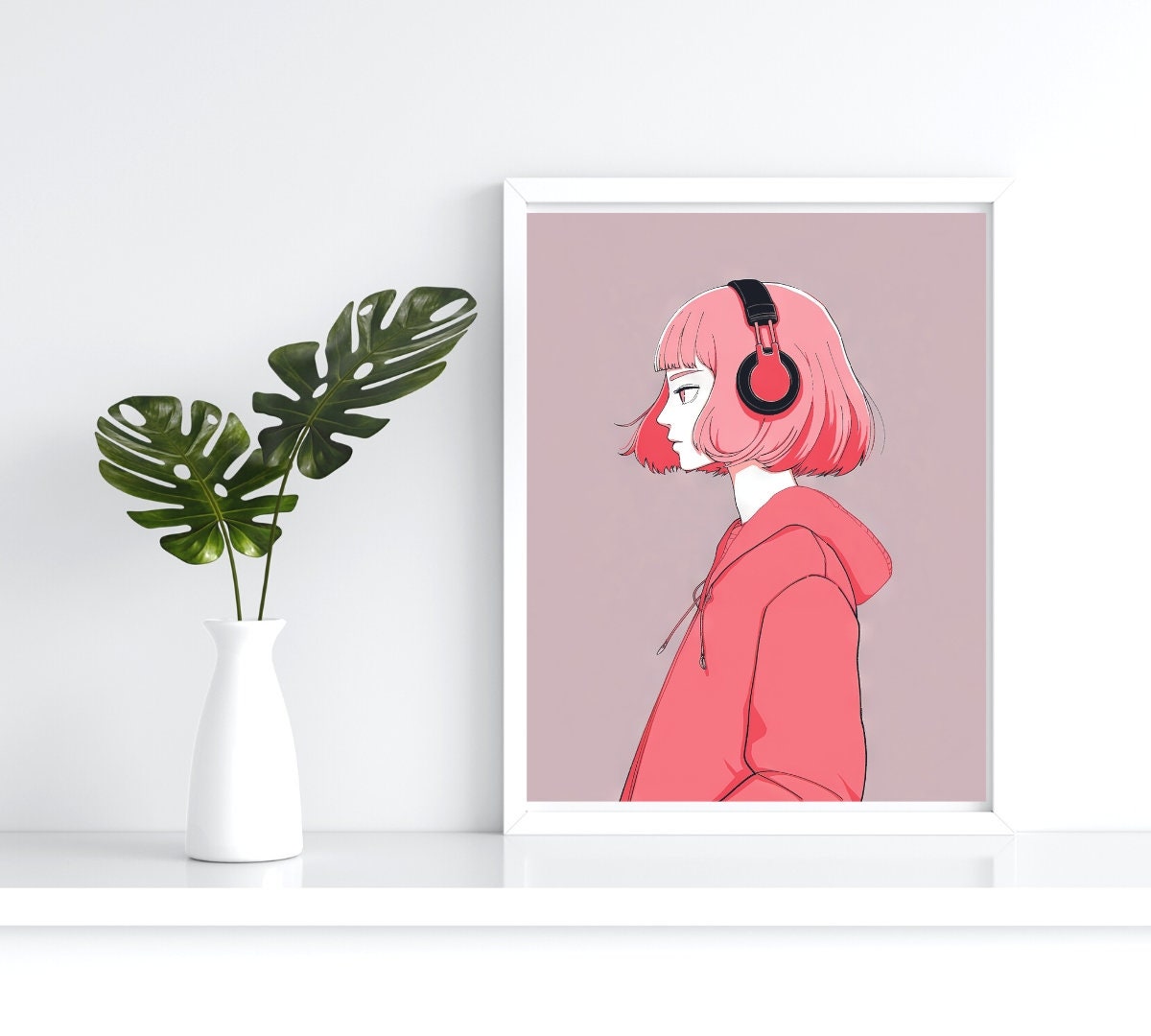 Colorful Woman Portrait Listening to Music, Girl Listening to