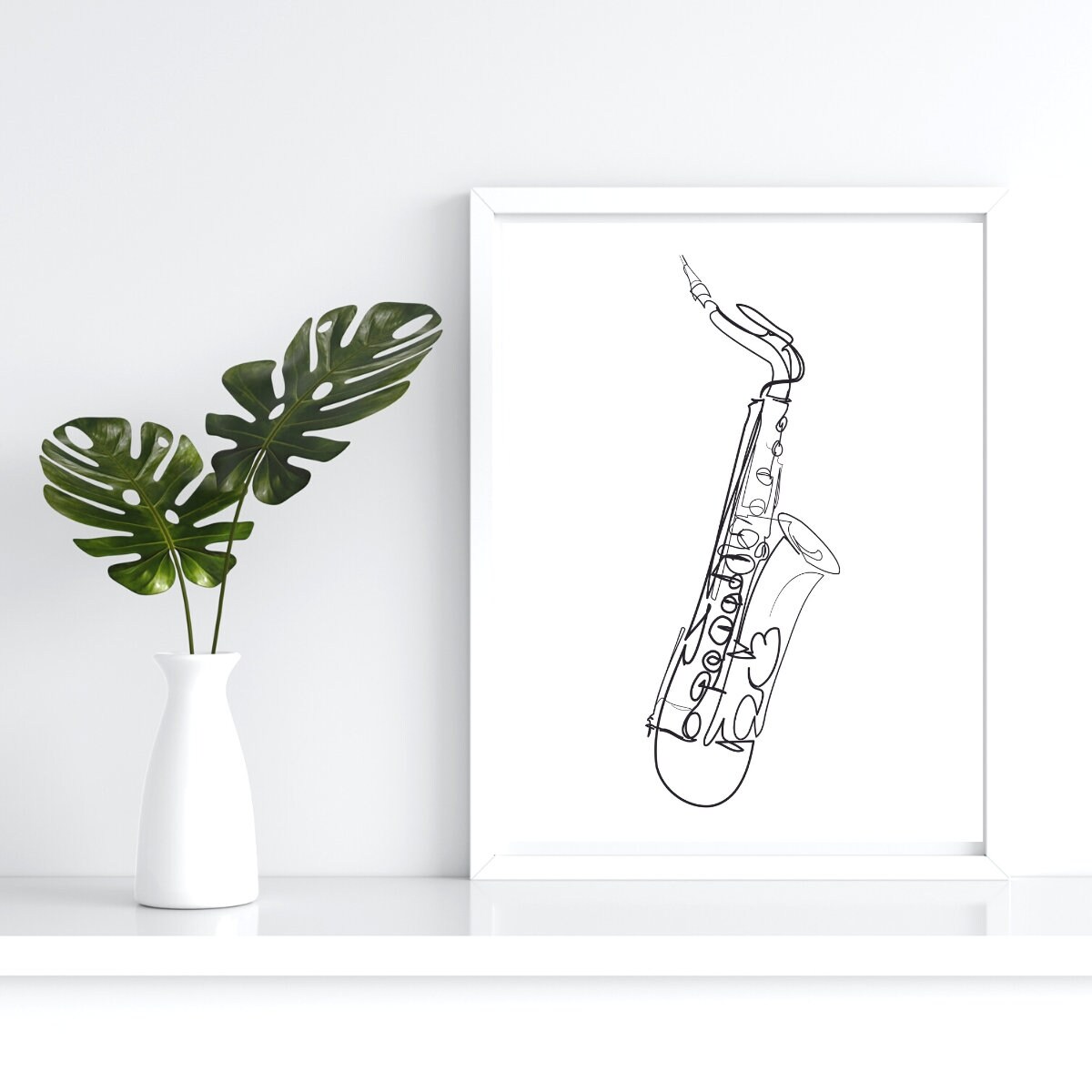 Minimalist Saxophone line art, music print, simple sketch, saxophonist poster, room decoration, musical instrument