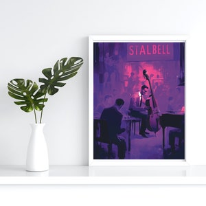 Contrabass player, contrabass, jazz musician, art print, wall art, illustration, double bass
