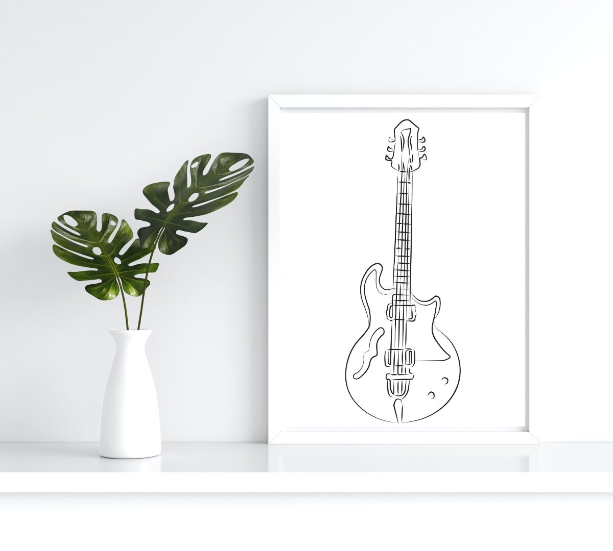 Stringed Instruments Minimalist Black and White Minimalist Guitar Line Art, Music Prints, Outline ...