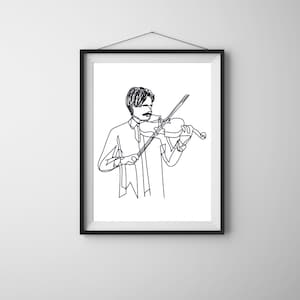 Man playing violin, one line violin, musican man, line art wall art, continuous line art violin, printable line art