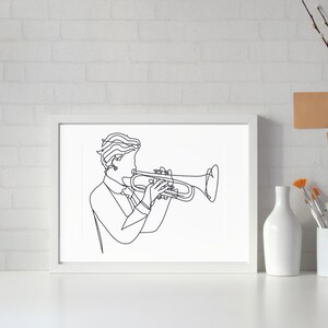 Music sign wall art, jazz sign line art, trumpet wall art, trumpet gift for music lover, jazz metal wall deco, music decor, music instrument