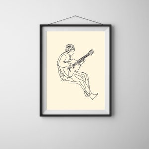 Minimalist man playing guitar line art, music wall art, instrument prints, simple sketch printable, music wall art