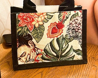 Hand-Stitched Frida Kahlo Canvas Bag - Personalized Women's Bag - Unique Art-Inspired Fashion Accessory