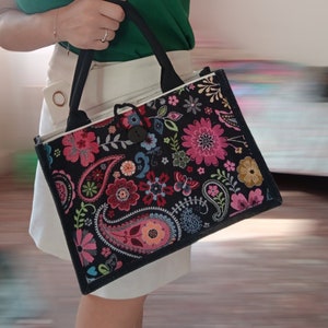 Sac en toile, Sac en toile à motifs colorés, Sac pour femme cousu main, Sac femme personnalisé, Idée cadeau