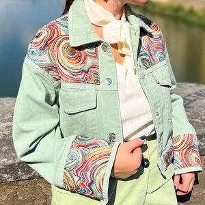 upcycle denim jacket with Van Gogh pattern