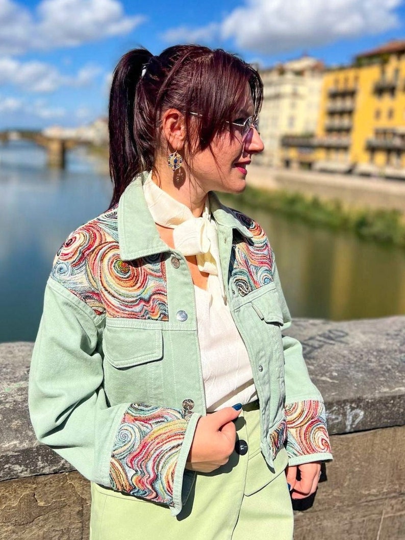 upcycle denim jacket with Van Gogh pattern