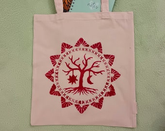 Tote Bag Handpainted - Yoga Inspired Tote Bag - White Tote for Woman- Tree of life bag - Long Shoulder Tote Bag