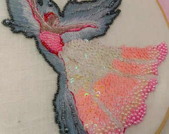 Handmade Phoenix Embroidery - Woman Hand Embroidery with Cotton & Beads - Eco-Friendly Textile Art for Wall Decor - Unique Gift Idea