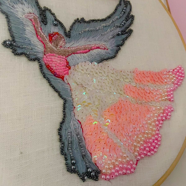 Handmade Phoenix Embroidery - Woman Hand Embroidery with Cotton & Beads - Eco-Friendly Textile Art for Wall Decor - Unique Gift Idea